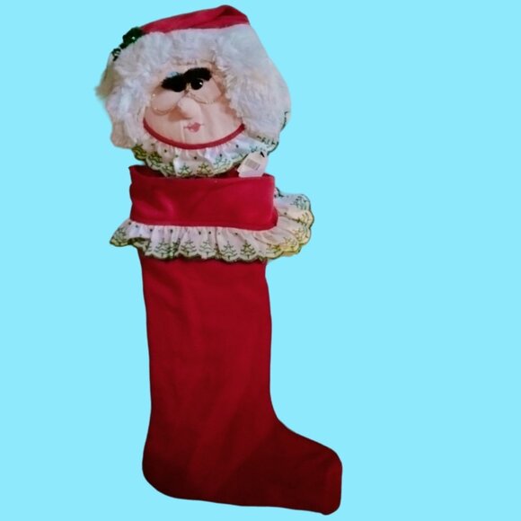 MR Mrs Claus Christmas Stockings Santa Claus Couple Large Plush head Handmade - Picture 11 of 16